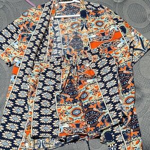 Women’s Floral Paisley Shirt - Orange and Blue
